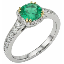 Round Brilliant Emerald ring in Two-Tone 14K Gold – angle view