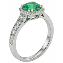 Emerald Round Brilliant Gemstone Ring in Two-Tone 14K Gold – profile view