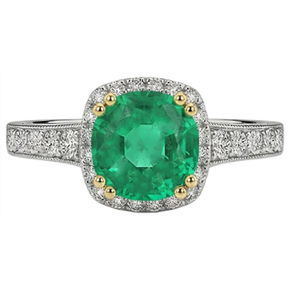 Gemstone Ring Two-Tone 14K Gold with Emerald – front view