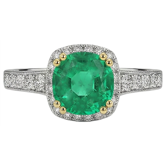 Gemstone Ring Two-Tone 14K Gold with Emerald – front view