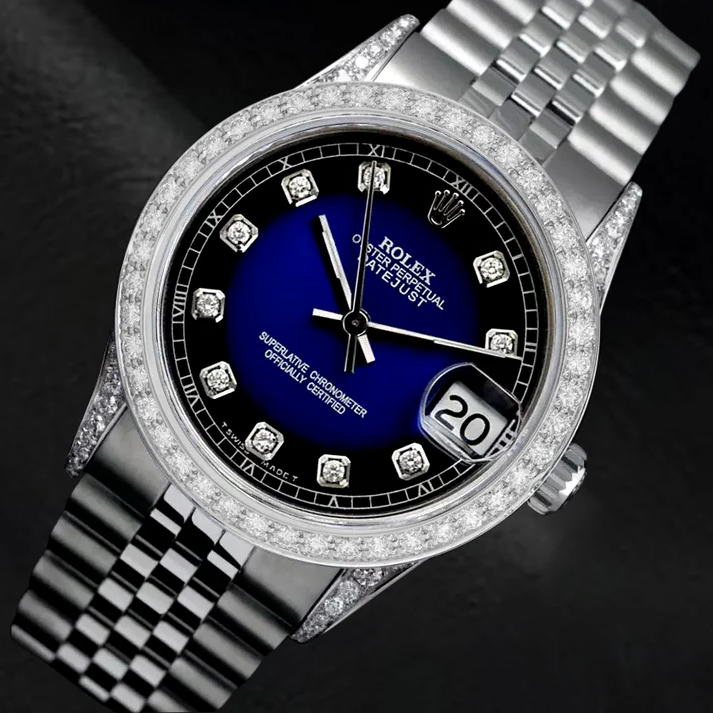 Dj Watch Custom Blue Natural Earth Mined Diamond Dial Bezel Rolex Jubilee Bracelet Ss QUICK SET