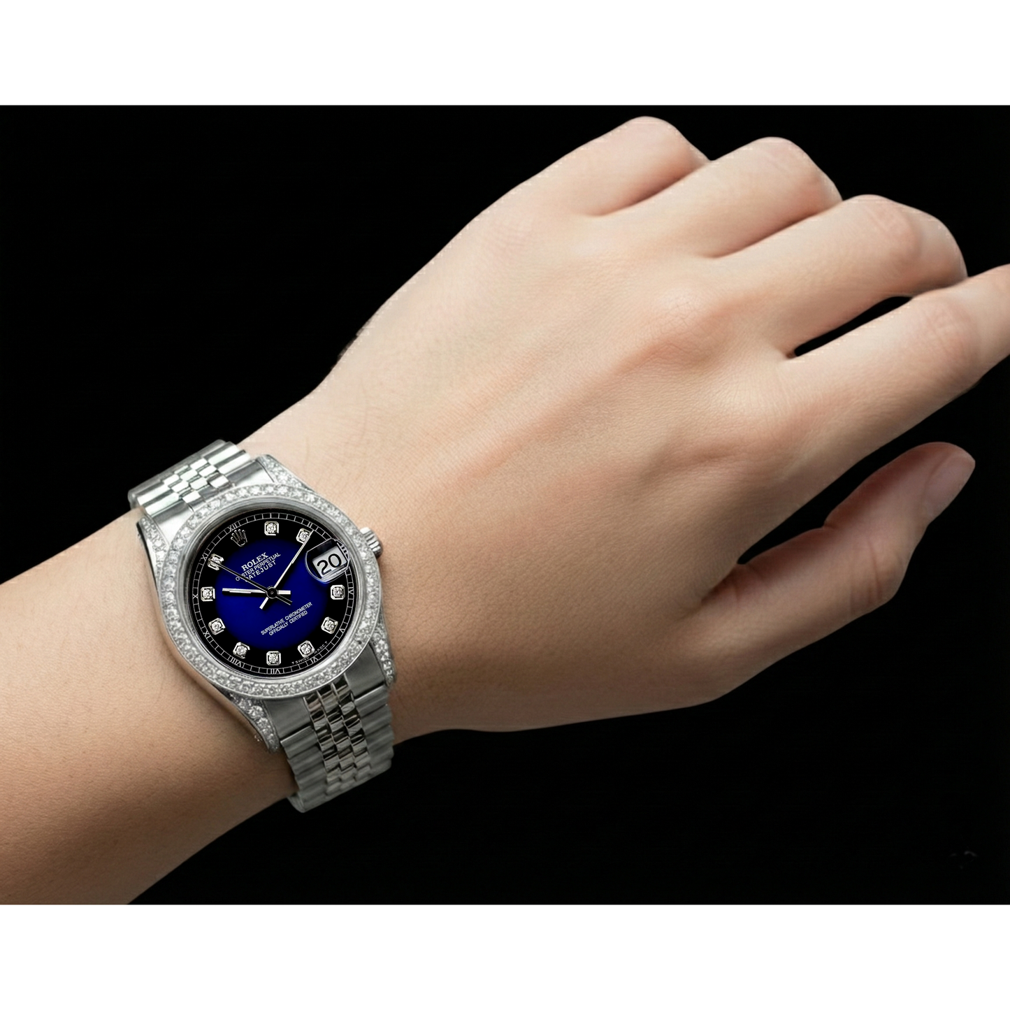 Dj Watch Custom Blue Natural Earth Mined Diamond Dial Bezel Rolex Jubilee Bracelet Ss QUICK SET