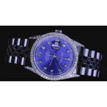 Dj Watch Custom Blue Diamond Dial Bezel Rolex Jubilee-Bracelet Ss QUICK SET