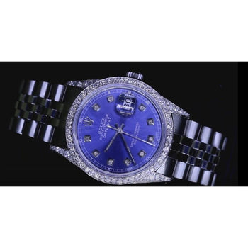 Dj Watch Custom Blue Diamond Dial Bezel Rolex Jubilee Bracelet Ss QUICK SET1