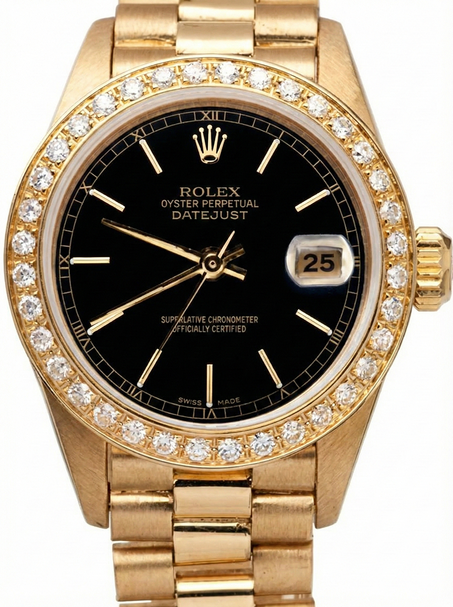 Dj Rolex Black Stick Dial Presidential Watch Gold Diamond Bezel