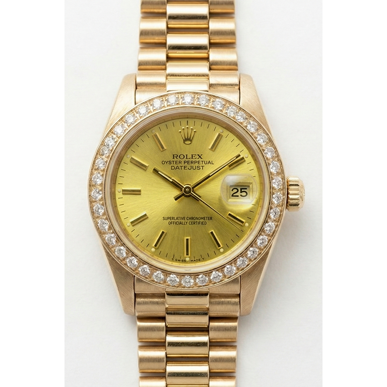 Dj Rolex Diamond Bezel Presidential Watch Champagne Stickdial Gold