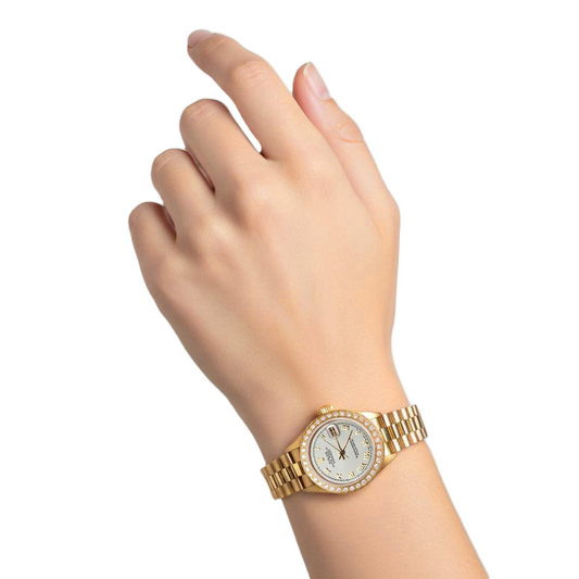 Dj Rolex Gold President Style Watch White Roman Dial Natural Earth Mined Diamond Bezel P2