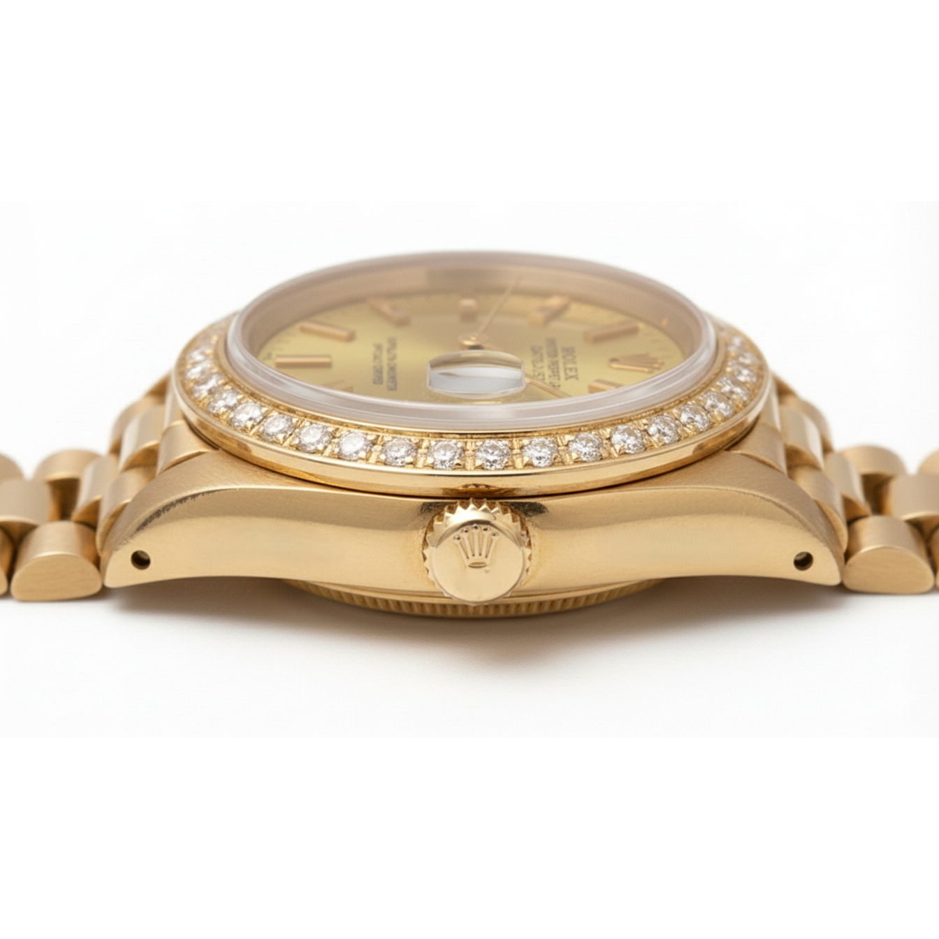 Dj Rolex Natural Earth Mined Diamond Bezel Presidential Watch Champagne Stickdial Gold