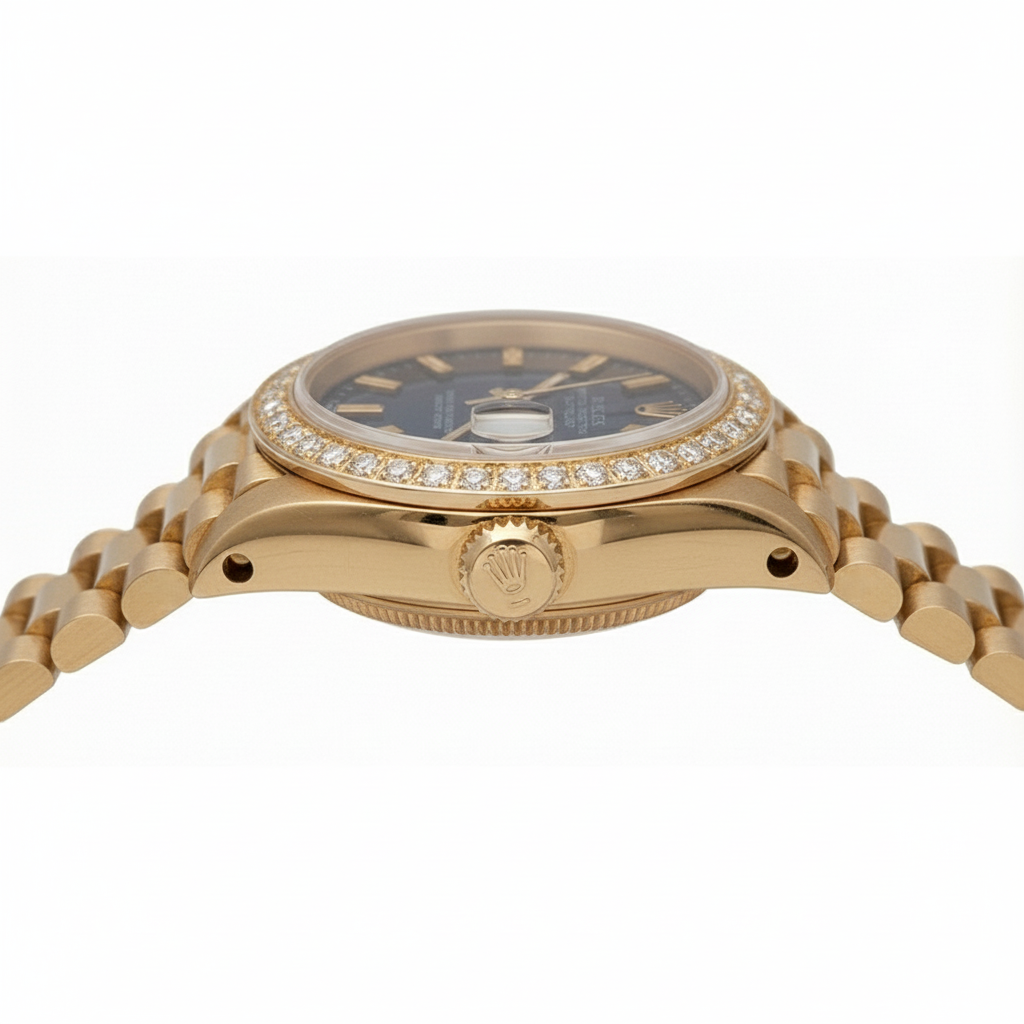 Dj Rolex Presidential Style Watch Blue Stick Dial Natural Earth Mined Diamond Bezel