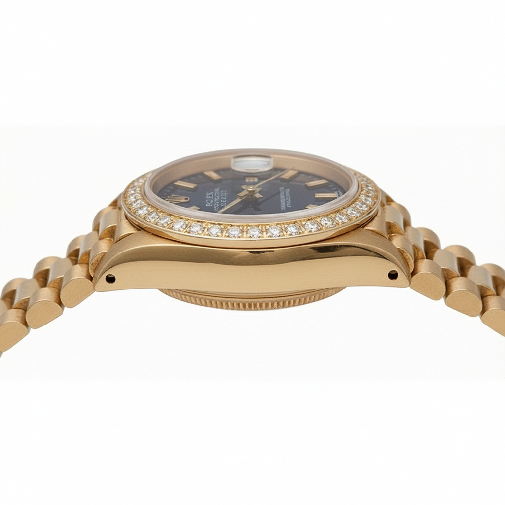 Dj Rolex Presidential Style Watch Blue Stick Dial Natural Earth Mined Diamond Bezel