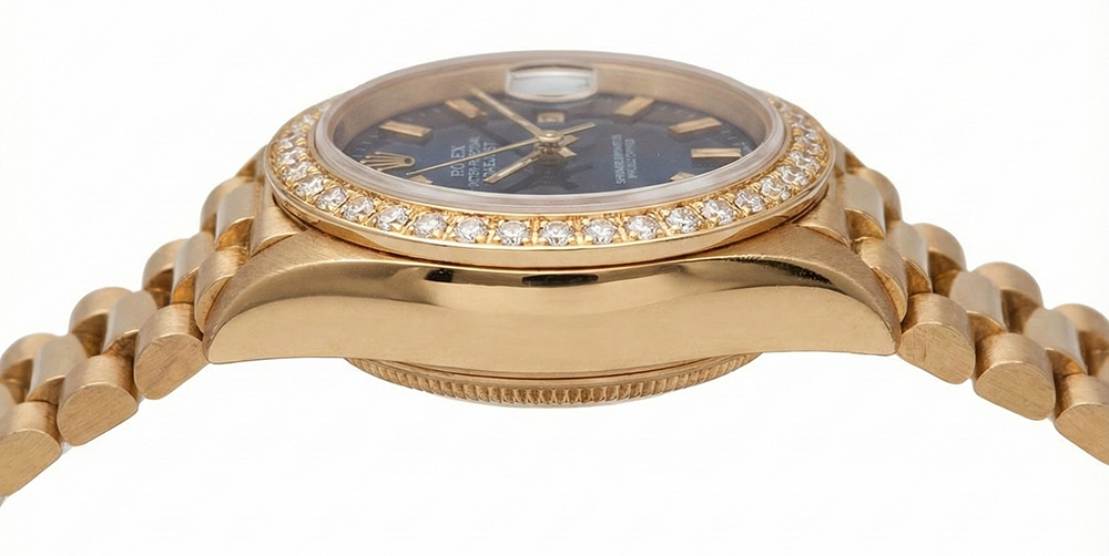 Dj Rolex Presidential Style Watch Blue Stick Dial Natural Earth Mined Diamond Bezel