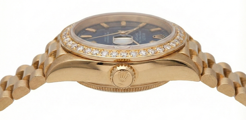 Dj Rolex Presidential Style Watch Blue Stick Dial Natural Earth Mined Diamond Bezel