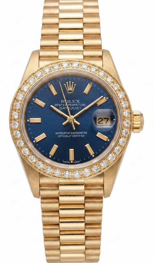 Dj Rolex Presidential Style Watch Blue Stick Dial Natural Earth Mined Diamond Bezel