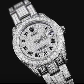 Djrolex Midsize Watch Custom Diamond Bezel-Iced Out Diamond 6Ct. Ss