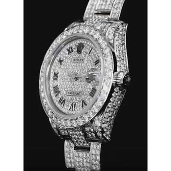 Djrolex Midsize Watch Custom Diamond Bezel Iced-Out Diamond 6Ct. Ss