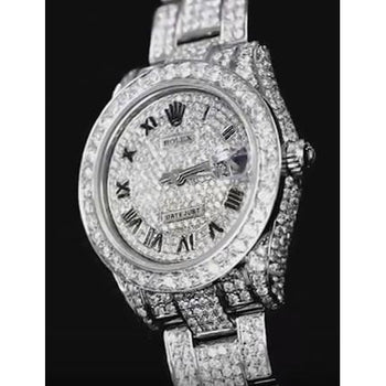 Djrolex Midsize Watch Custom Diamond Bezel Iced Out-Diamond 6Ct. Ss