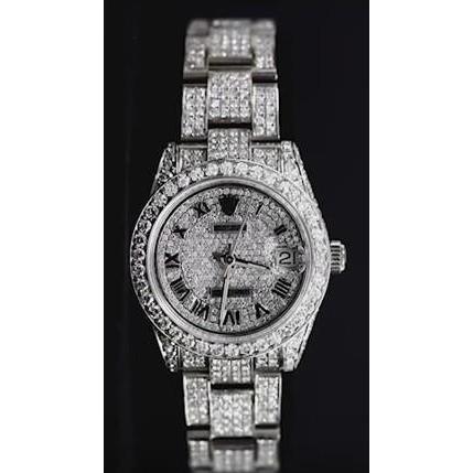 Djrolex Midsize Watch Custom Diamond Bezel Iced Out Diamond 6Ct. Ss