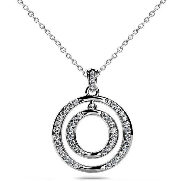 Double Drop Circle 6 Ct Round Cut Real Diamonds Pendant Necklace White Gold