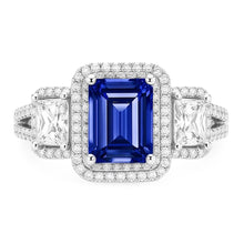 Double Halo Blue Sapphire Ring Radiant & Round Natural Earth Mined Diamonds 3.50 Carats