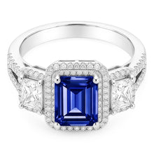 Double Halo Blue Sapphire Ring Radiant & Round Natural Earth Mined Diamonds 3.50 Carats