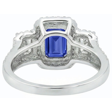 Double Halo Blue Sapphire Ring Radiant & Round Natural Earth Mined Diamonds 3.50 Carats