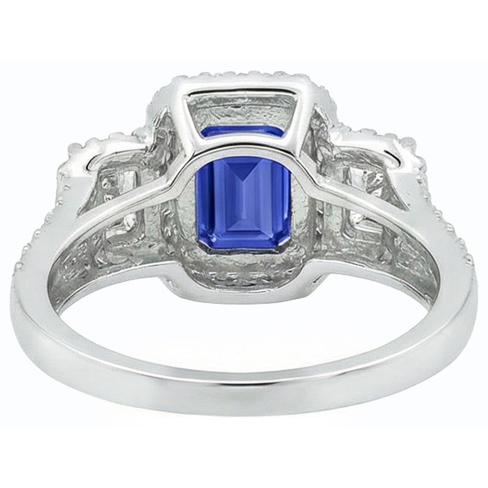 Double Halo Blue Sapphire Ring Radiant & Round Natural Earth Mined Diamonds 3.50 Carats