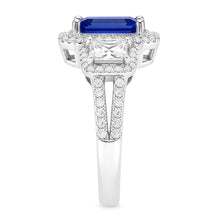 Double Halo Blue Sapphire Ring Radiant & Round Natural Earth Mined Diamonds 3.50 Carats