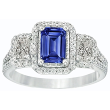 Double Halo Blue Sapphire Ring Radiant & Round Natural Earth Mined Diamonds 3.50 Carats