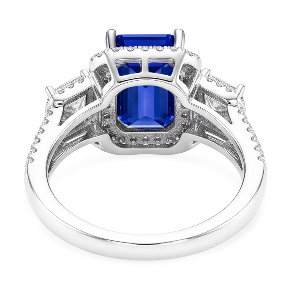 Double Halo Blue Sapphire Ring Radiant & Round Natural Earth Mined Diamonds 3.50 Carats