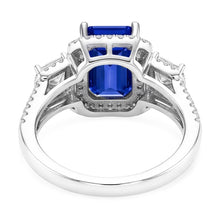 Double Halo Blue Sapphire Ring Radiant & Round Natural Earth Mined Diamonds 3.50 Carats