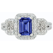 Double Halo Blue Sapphire Ring Radiant & Round Natural Earth Mined Diamonds 3.50 Carats