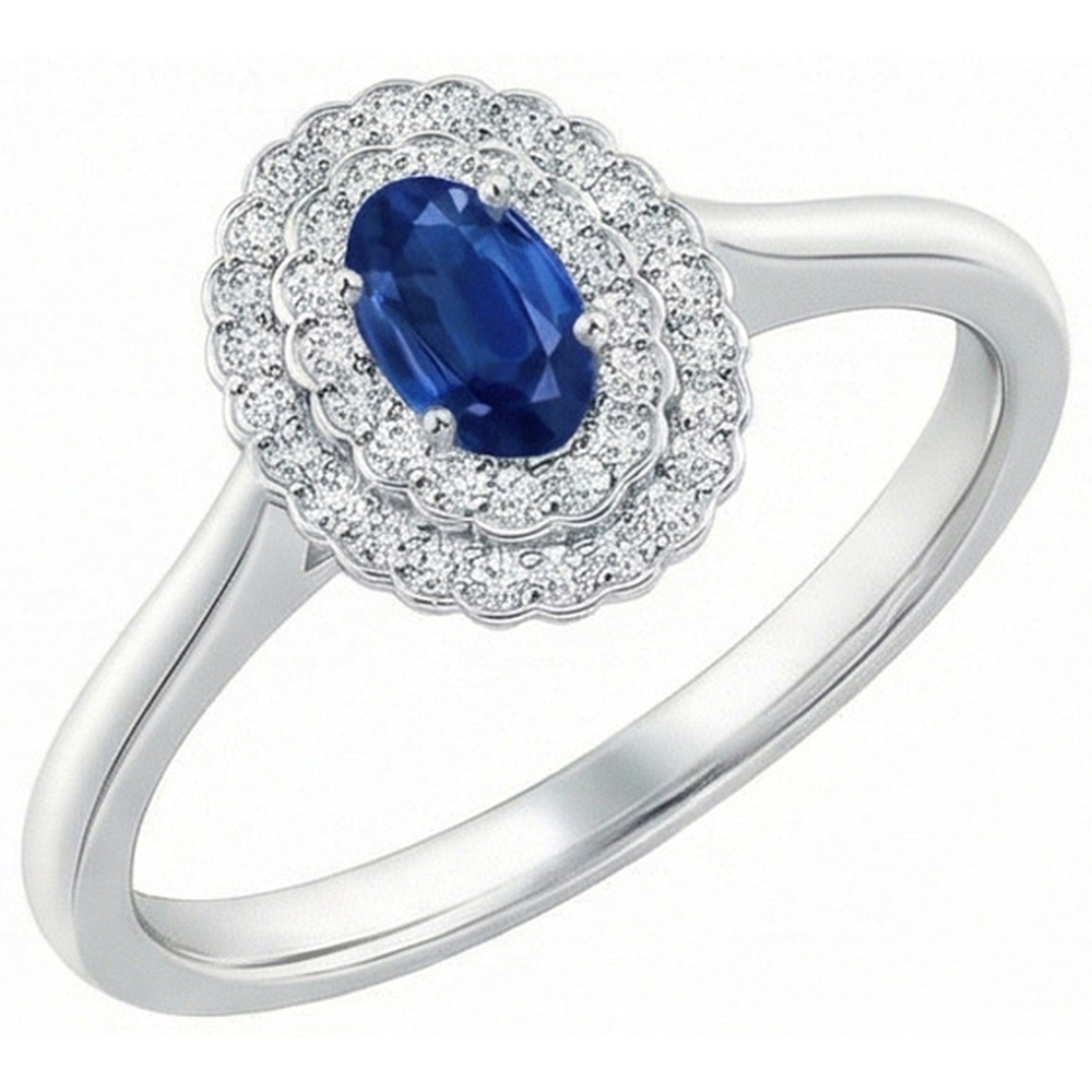Double Halo Blue Sapphire With Natural Earth Mined DIAMOND ( NOT LAB GROWN )s Ring 3.25 Carats