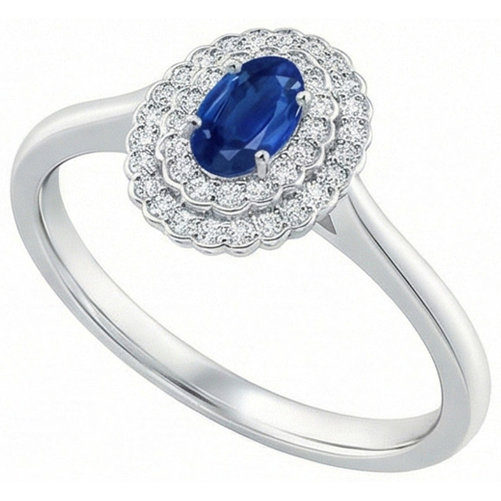 Double Halo Blue Sapphire With Natural Earth Mined DIAMOND ( NOT LAB GROWN )s Ring 3.25 Carats