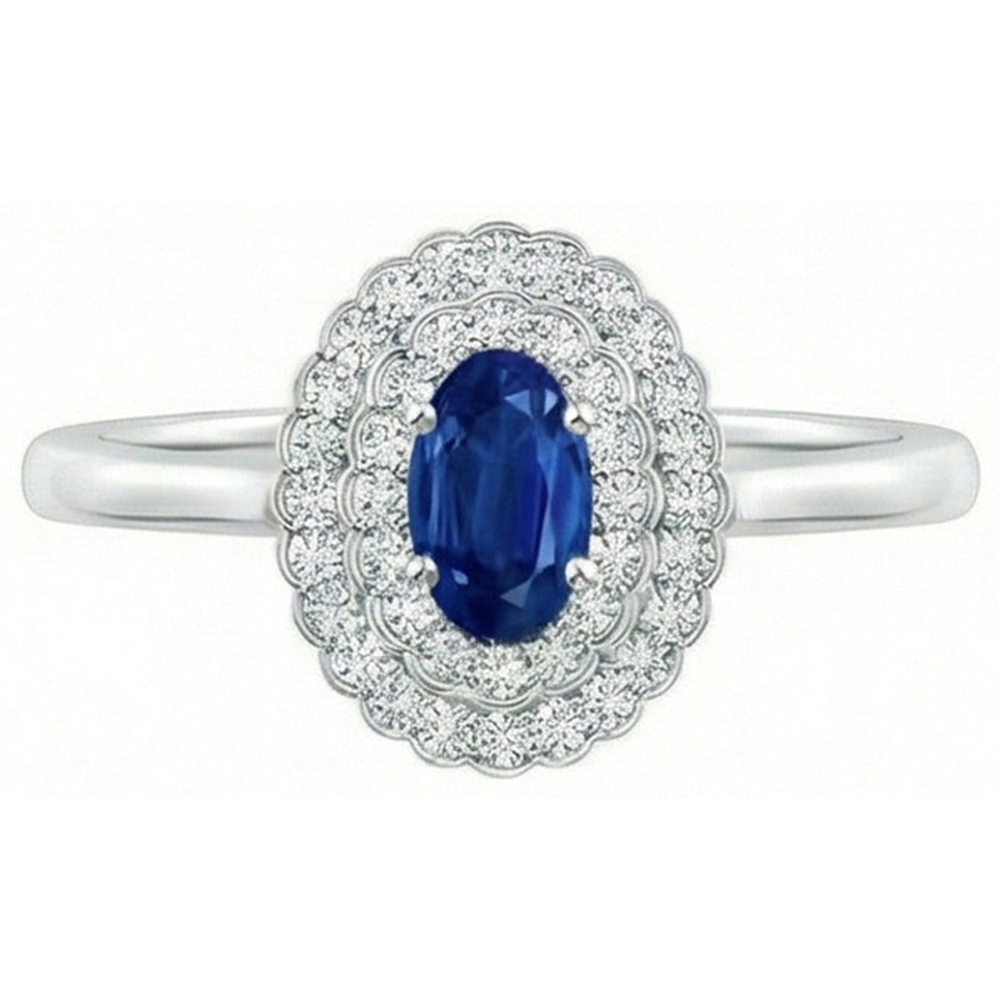 Double Halo Blue Sapphire With Natural Earth Mined DIAMOND ( NOT LAB GROWN )s Ring 3.25 Carats