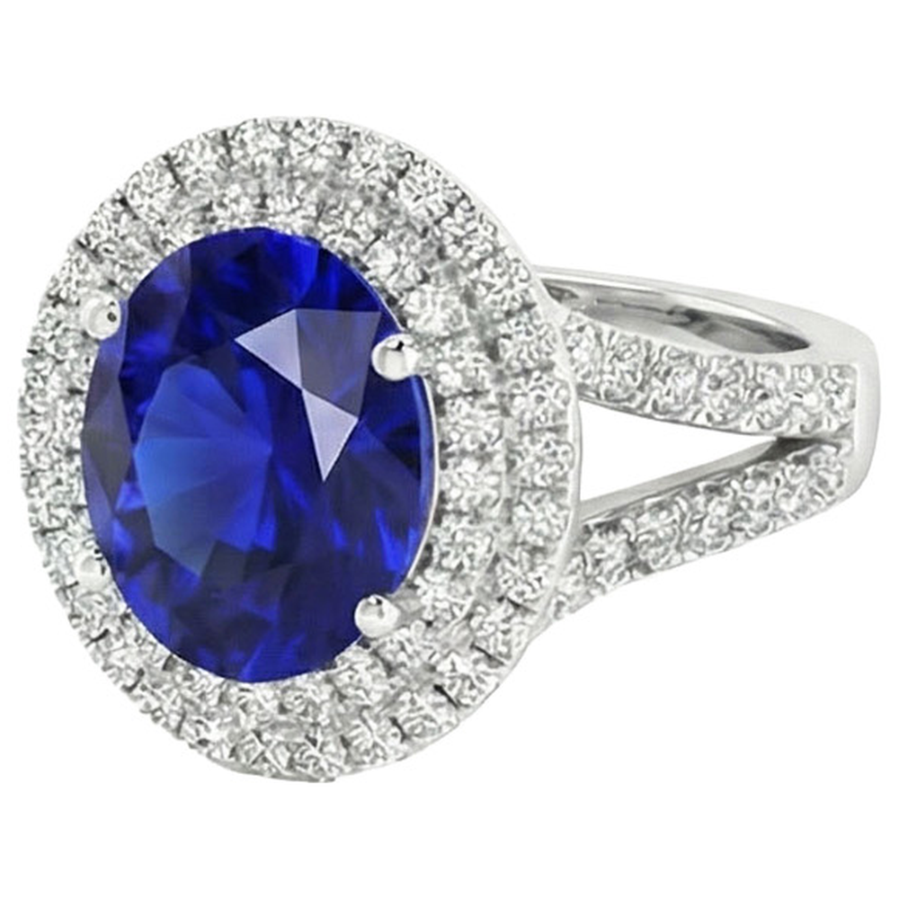 natural round sapphire 6.75ct ring front view