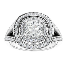 Double Halo Cushion Old Cut Genuine Diamond Ring Split Shank 5.50 Carats