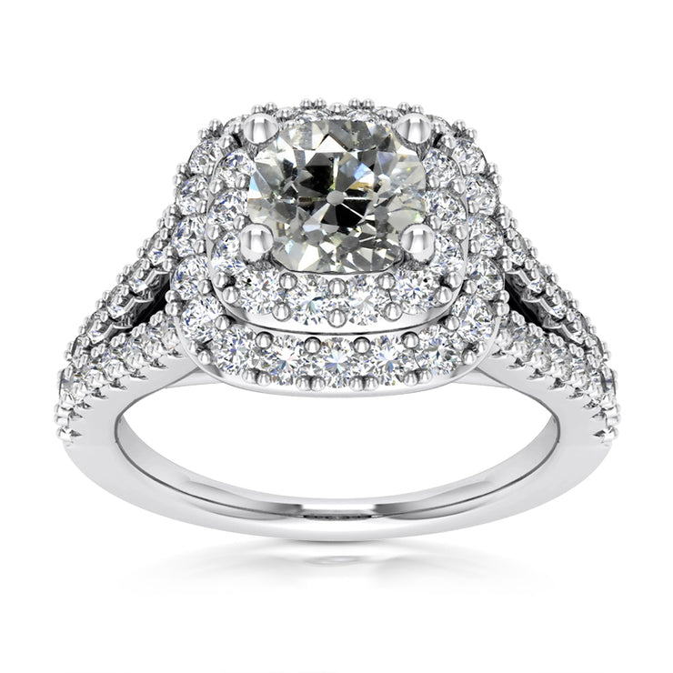 Double Halo Cushion Old Miner Real Diamond Ring 6.25 Carats Split Shank