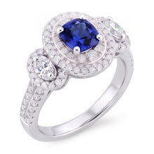 Double Halo Cushion Sapphire Ring 3 Carats White Gold 14K