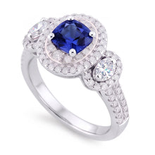 Double Halo Cushion Sapphire Ring 3 Carats White Gold 14K