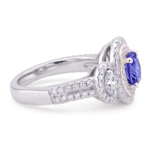Double Halo Cushion Sapphire Ring 3 Carats White Gold 14K