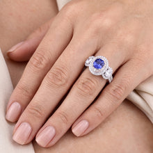 Double Halo Cushion Sapphire Ring 3 Carats White Gold 14K