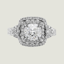 Double Halo Cushion Shaped Ring Old Cut Round Genuine Diamonds 4 Carats