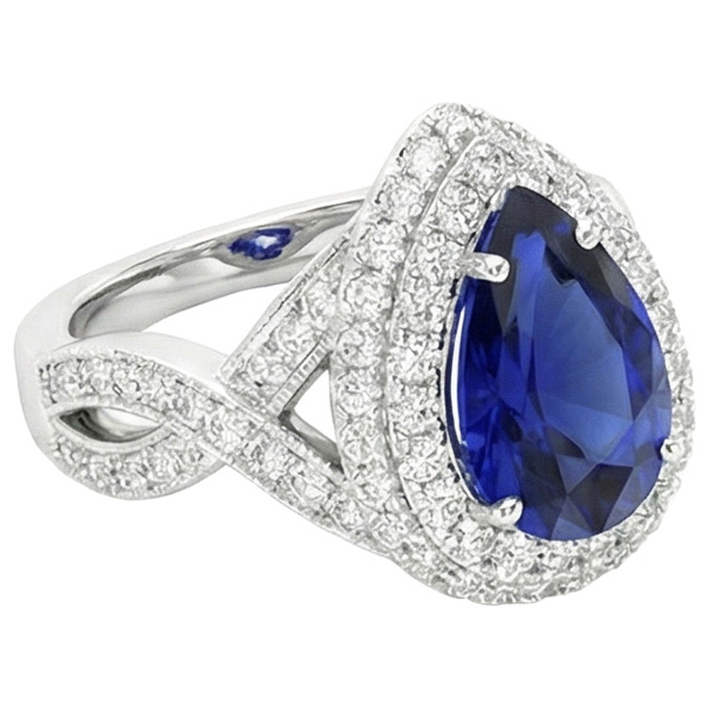Double Halo Engagement Ring Ceylon Sapphire & Natural Earth Mined DIAMOND ( NOT LAB GROWN )s 6.50 Carats