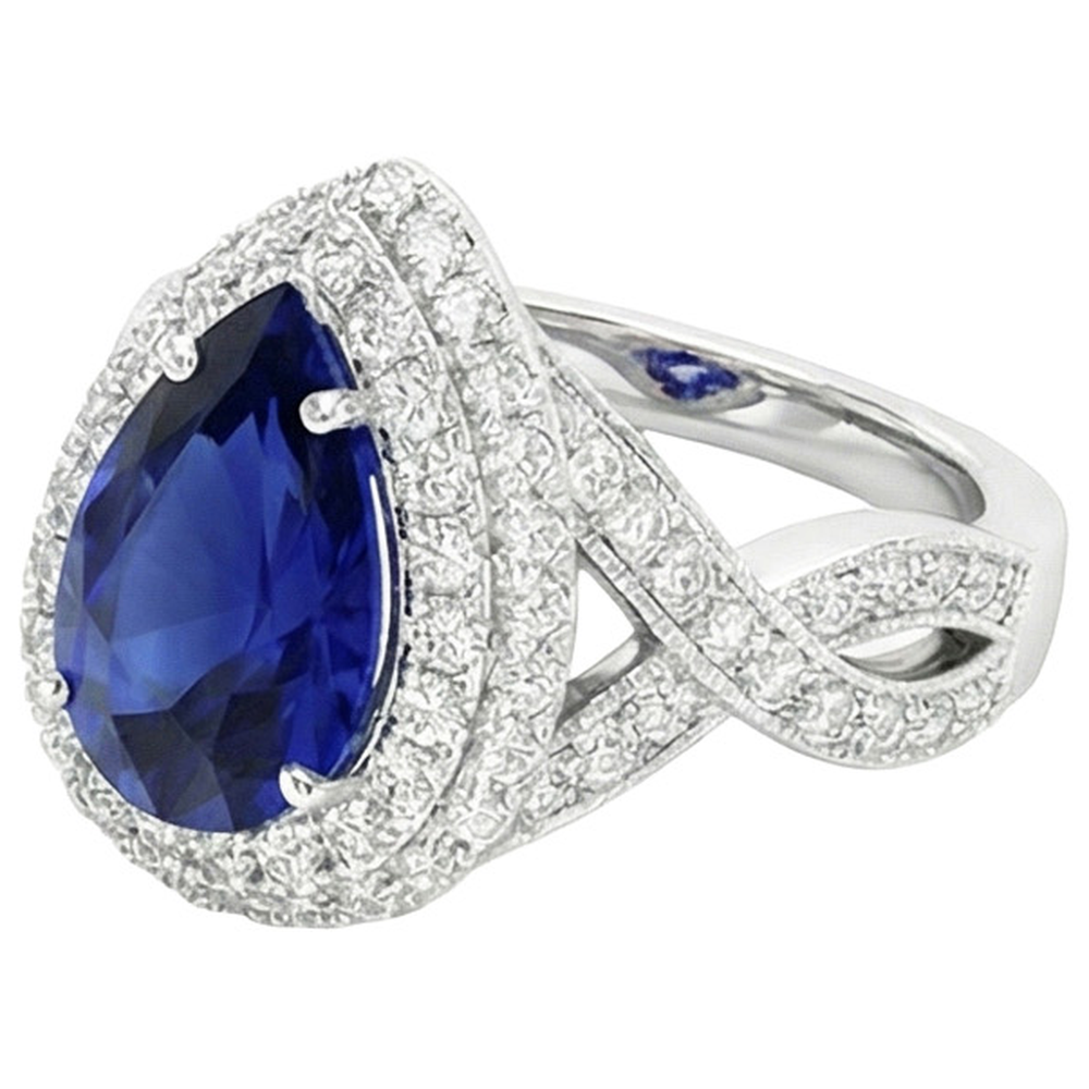 Double Halo Engagement Ring Ceylon Sapphire & Natural Earth Mined DIAMOND ( NOT LAB GROWN )s 6.50 Carats