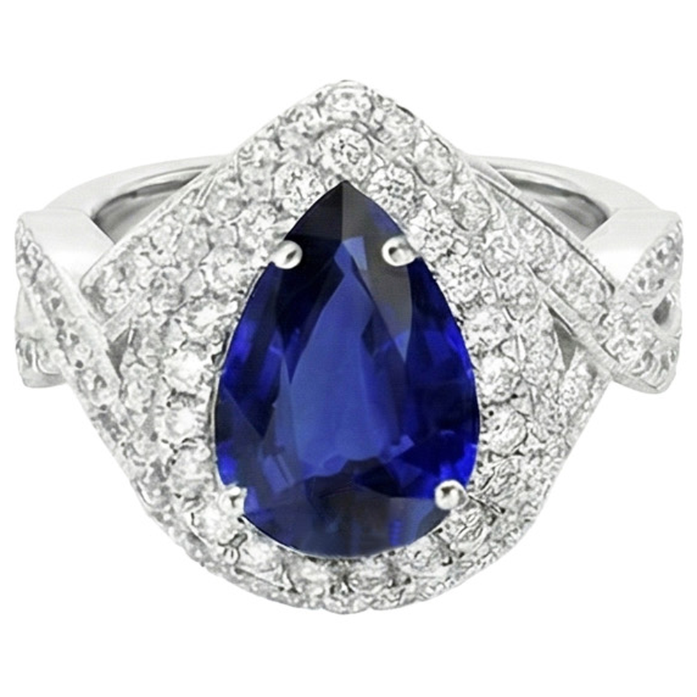 Double Halo Engagement Ring Ceylon Sapphire & Natural Earth Mined DIAMOND ( NOT LAB GROWN )s 6.50 Carats