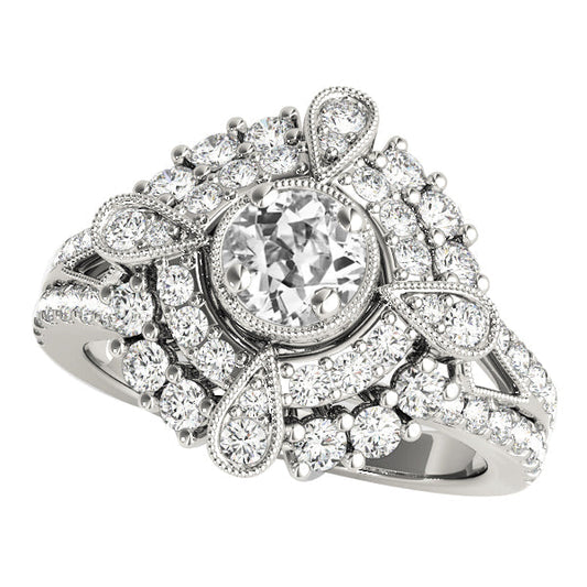 Double Halo Fancy Ring Old Mine Cut Real Diamond Split Shank 4.50 Carats