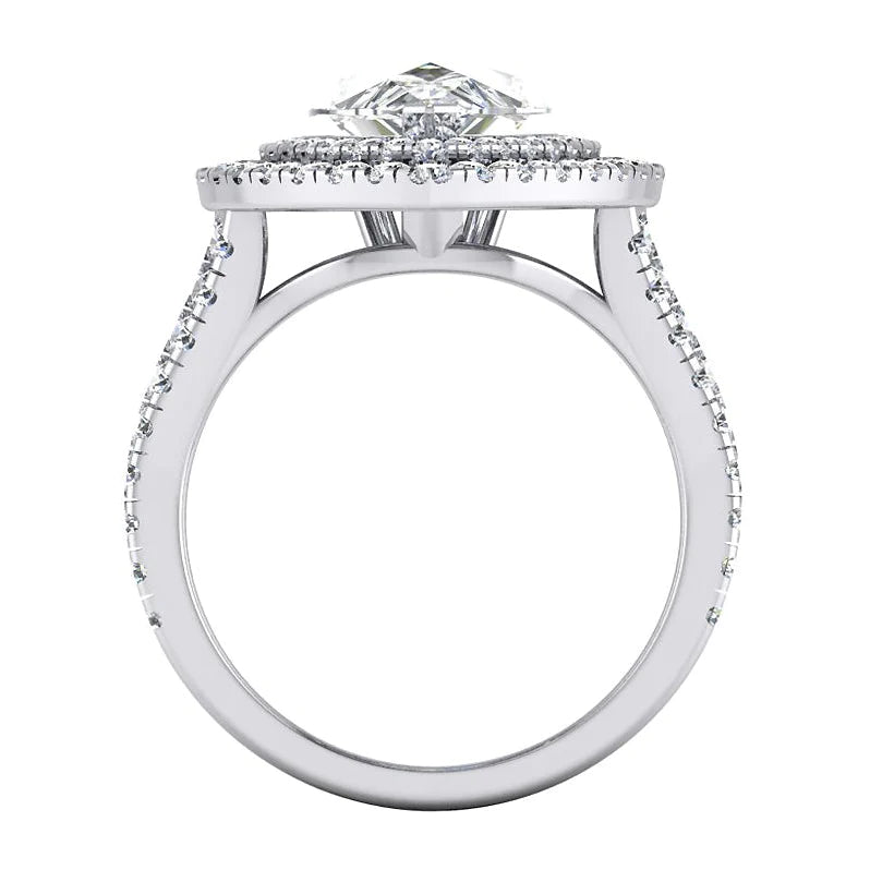 Double Halo Genuine Pear Diamond Engagement Ring Set Gold 14K 6 Carats