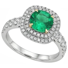 Emerald Round Brilliant Precious Stone Ring in 14 Karat Two Tone Gold – profile view