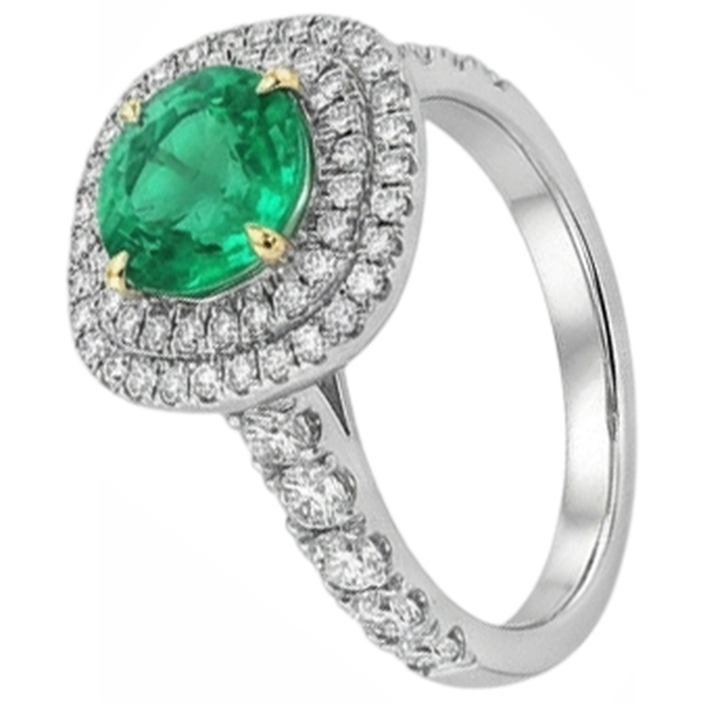 Genuine Emerald Precious Stone Ring 2.50 ct 14 Karat Two Tone Gold – angle view