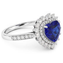 Double Halo Heart Ceylon Sapphire Ring Flower Style 4 Carats